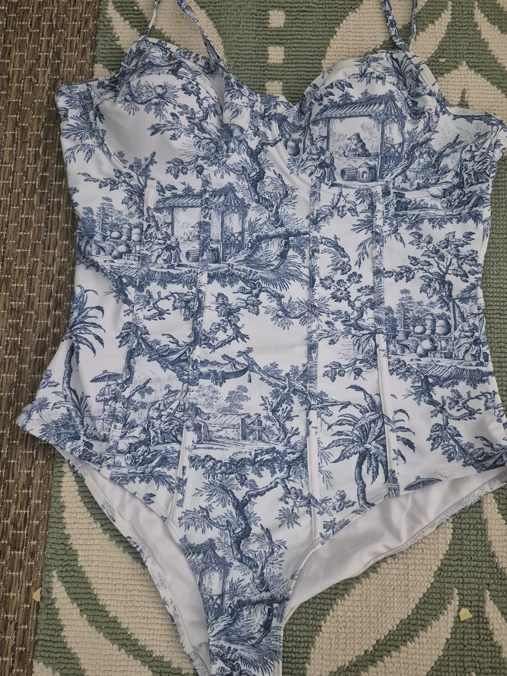Blue Toile Women One-Piece Swimsuit
